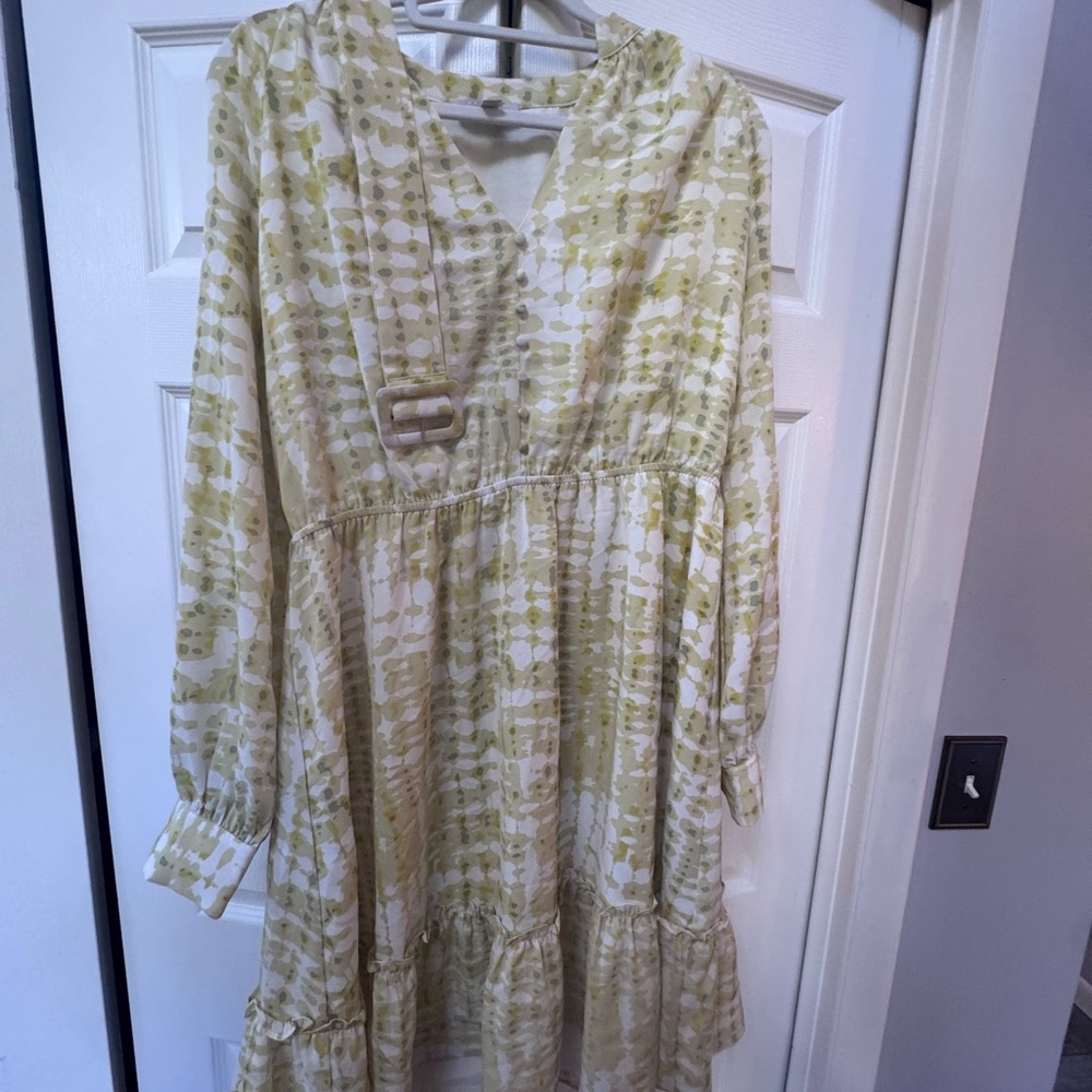 Chelsea28 Cream and Light Green Printed Midi Dress